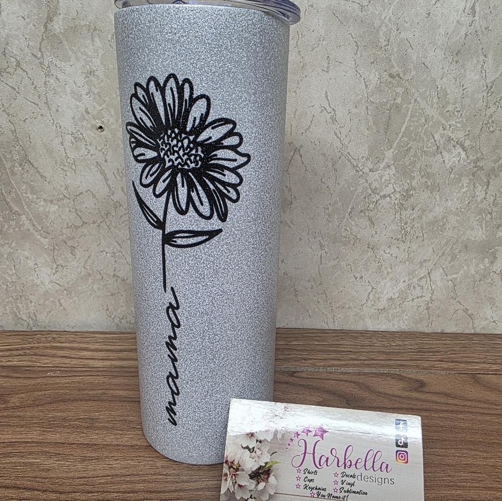 Silver Glitter Mama Tumbler